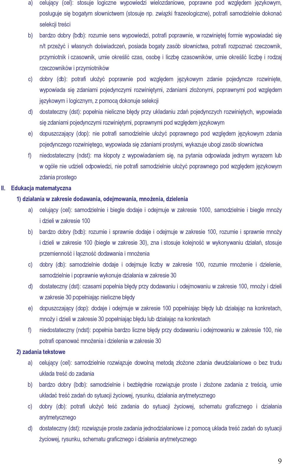 doświadczeń, posiada bogaty zasób słownictwa, potrafi rozpoznać rzeczownik, przymiotnik i czasownik, umie określić czas, osobę i liczbę czasowników, umie określić liczbę i rodzaj rzeczowników i