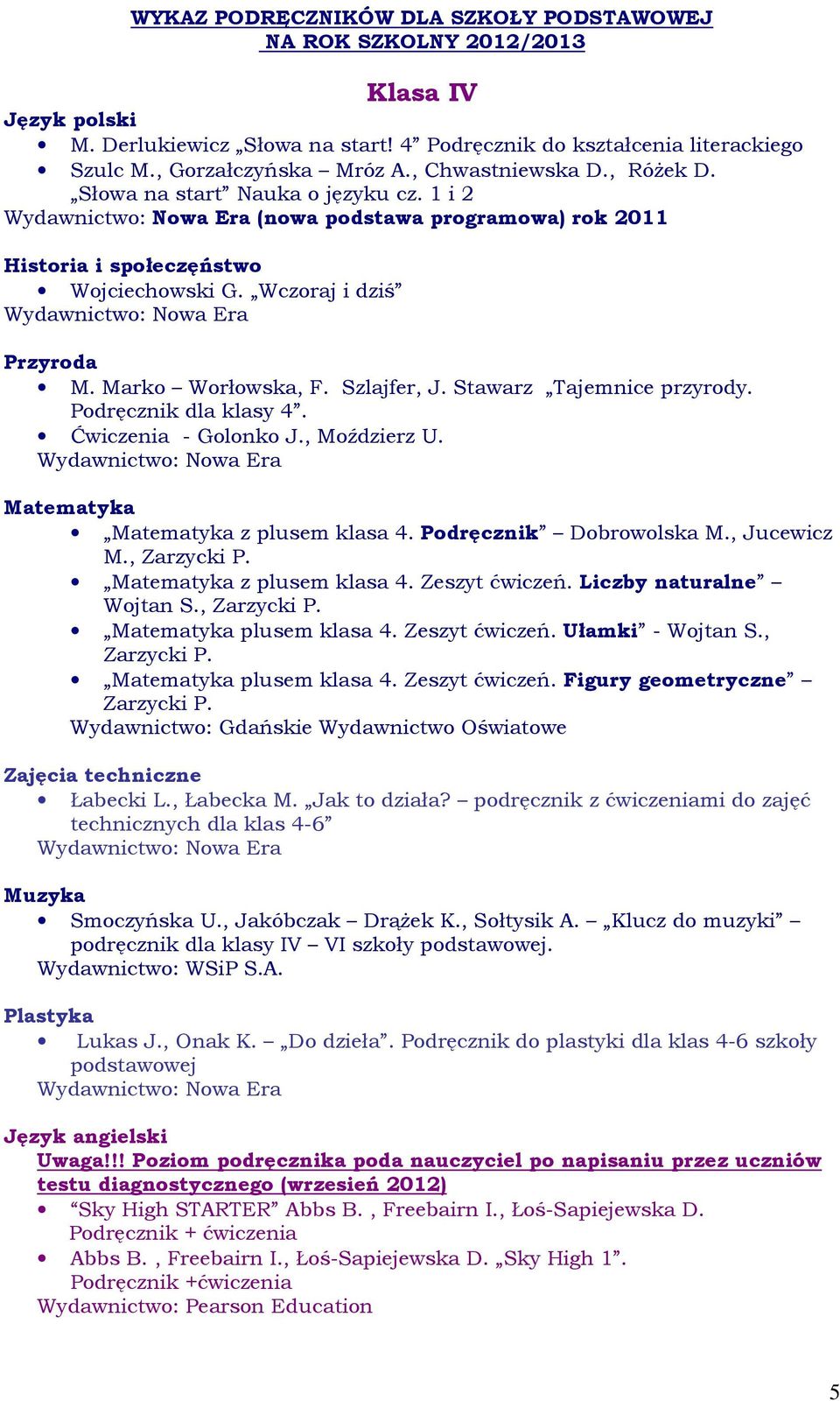 Stawarz Tajemnice przyrody. Podręcznik dla klasy 4. Ćwiczenia - Golonko J., Moździerz U. Matematyka Matematyka z plusem klasa 4. Podręcznik Dobrowolska M., Jucewicz M., Zarzycki P.