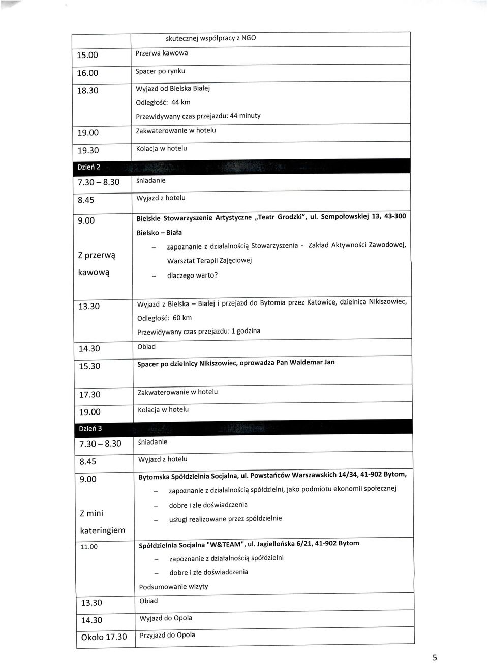 00 Z przerwq kawowq sniadanie Wyjazd z hotelu Bielskie Stowarzyszenie Artystyczne,,Teatr Grodzki", ul.
