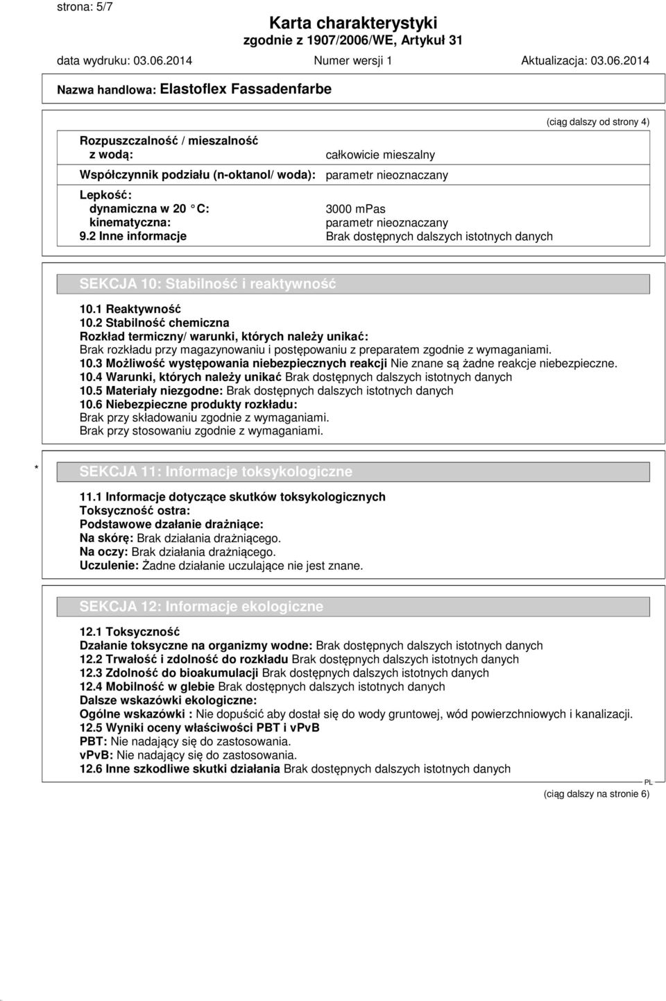 2 Stabilność chemiczna Rozkład termiczny/ warunki, których należy unikać: Brak rozkładu przy magazynowaniu i postępowaniu z preparatem zgodnie z wymaganiami. 10.