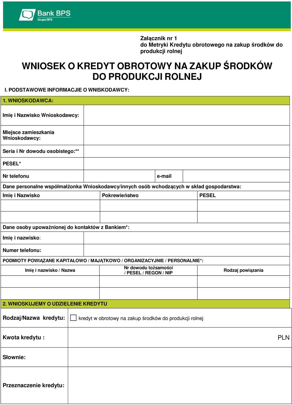 wchodzących w skład gospodarstwa: Imię i Nazwisko Pokrewieństwo PESEL Dane osoby upoważnionej do kontaktów z Bankiem*: Imię i nazwisko: Numer telefonu: PODMIOTY POWIĄZANE KAPITAŁOWO / MAJĄTKOWO /