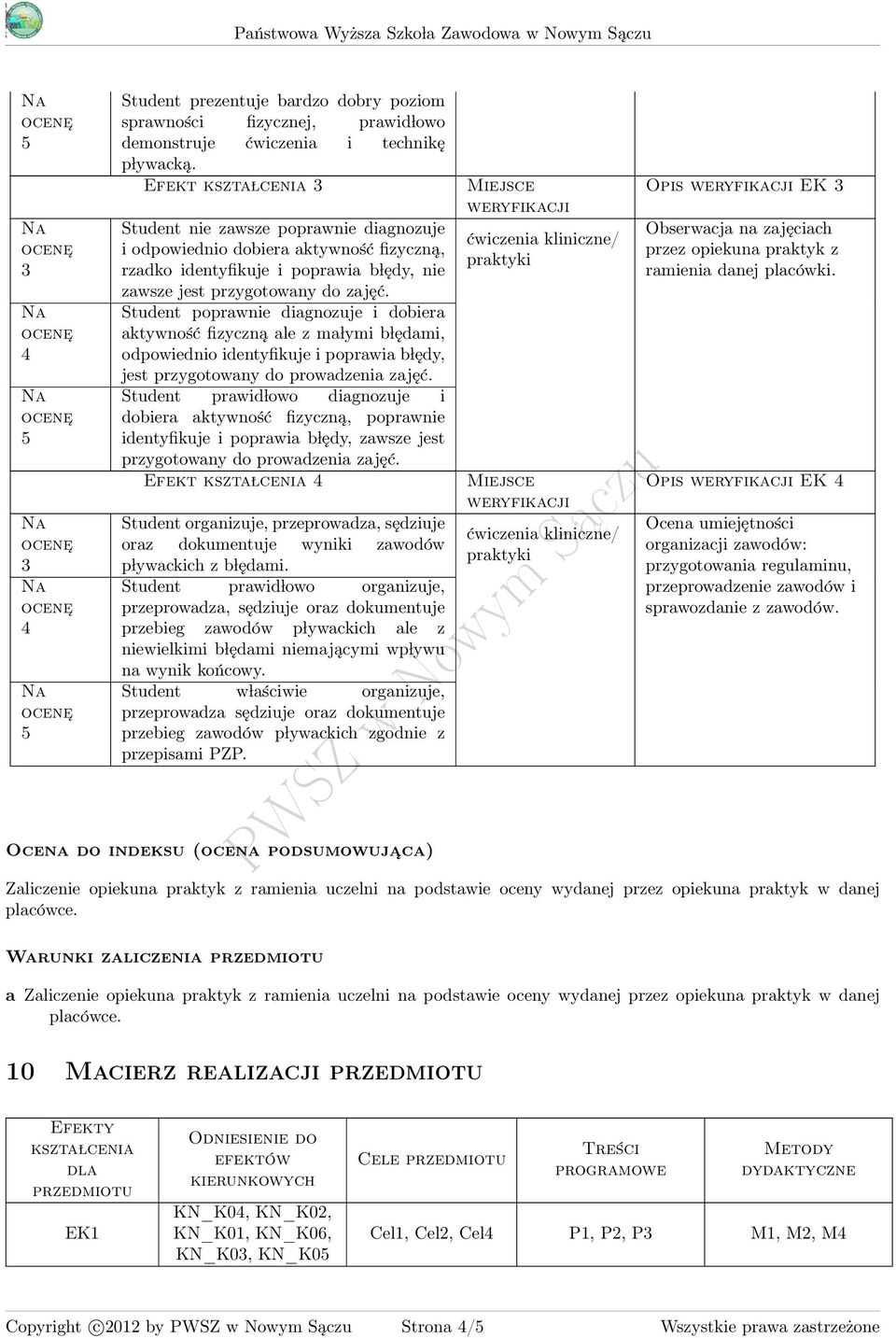 Student poprawnie diagnozuje i dobiera aktywność fizyczną ale z ma lymi b lędami, odpowiednio identyfikuje i poprawia b lędy, jest przygotowany do prowadzenia zajęć.