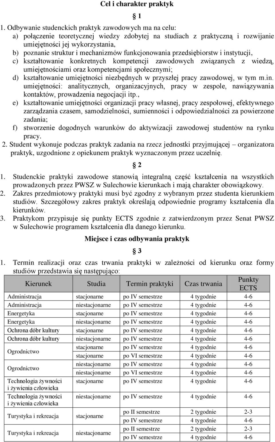 mechanizmów funkcjonowania przedsiębiorstw i instytucji, c) kształtowanie konkretnych kompetencji zawodowych związanych z wiedzą, umiejętnościami oraz kompetencjami społecznymi; d) kształtowanie