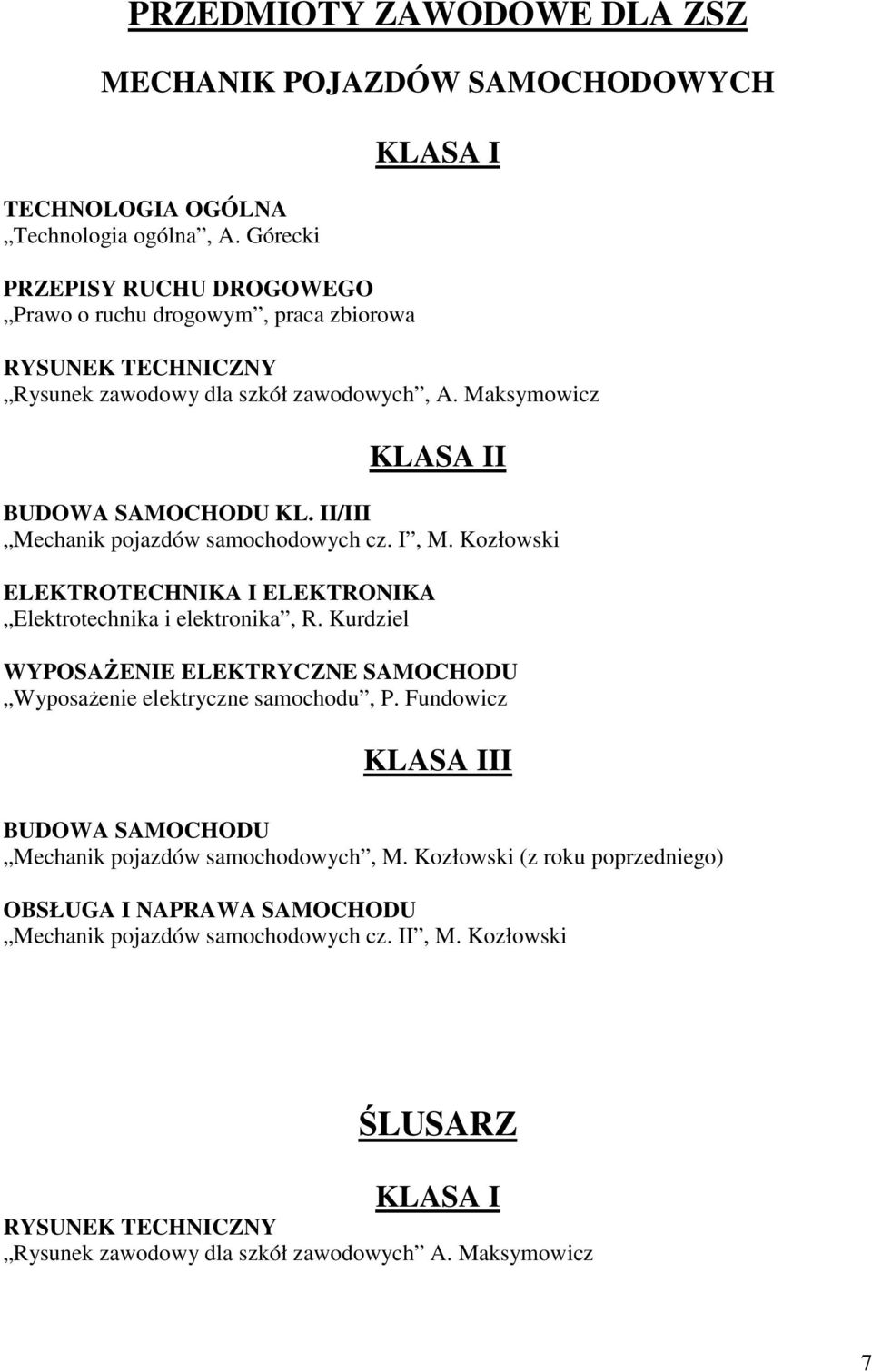 II/III Mechanik pojazdów samochodowych cz. I, M. Kozłowski ELEKTROTECHNIKA I ELEKTRONIKA Elektrotechnika i elektronika, R.