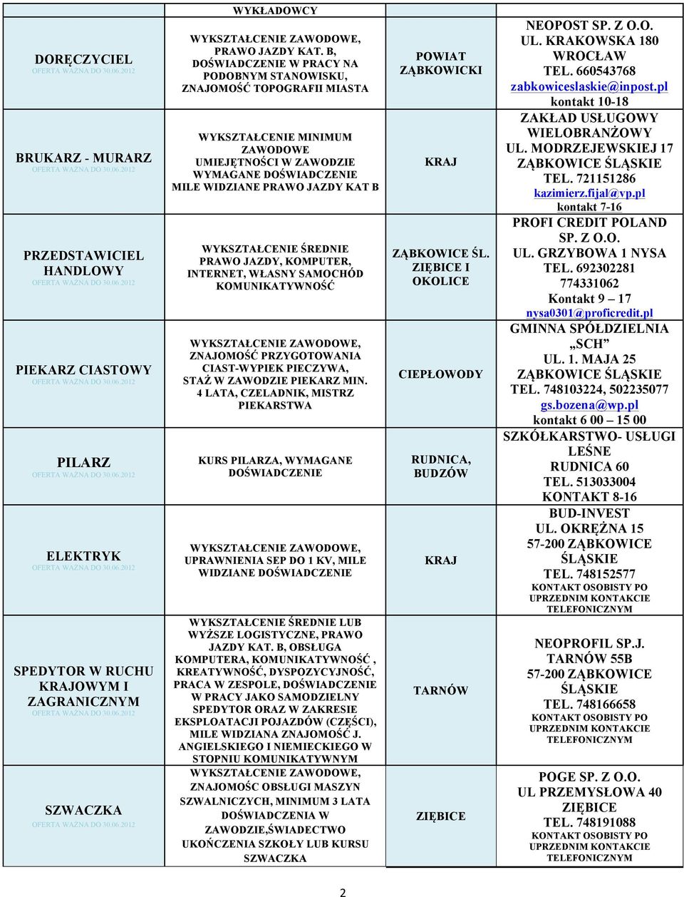 WYKSZTAŁCENIE ŚREDNIE PRAWO JAZDY, KOMPUTER, INTERNET, WŁASNY SAMOCHÓD KOMUNIKATYWNOŚĆ ZNAJOMOŚĆ PRZYGOTOWANIA CIAST-WYPIEK PIECZYWA, STAŻ W ZAWODZIE PIEKARZ MIN.