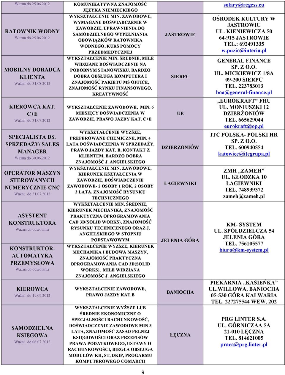 DOŚWIADCZENIE W ZAWODZIE, UPRAWNIENIA DO SAMODZIELNEGO WYPEŁNIANIA OBOWIĄZKÓW RATOWNIKA WODNEGO, KURS POMOCY PRZEDMEDYCZNEJ WYKSZTAŁCENIE MIN.