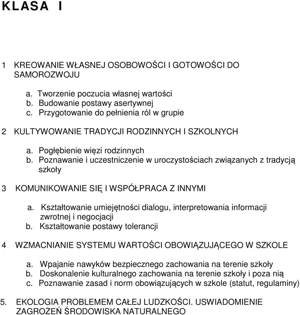Poznawanie i uczestniczenie w uroczystościach związanych z tradycją szkoły 3 KOMUNIKOWANIE SIĘ I WSPÓŁPRACA Z INNYMI a.