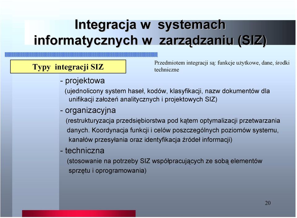 (restrukturyzacja przedsiębiorstwa pod kątem optymalizacji przetwarzania danych.