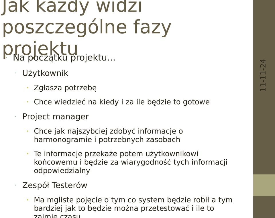 zdobyć informacje o harmonogramie i potrzebnych zasobach Te informacje przekaże potem użytkownikowi końcowemu i