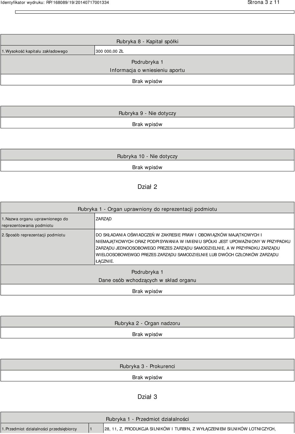 1.Nazwa organu uprawnionego do reprezentowania podmiotu 2.