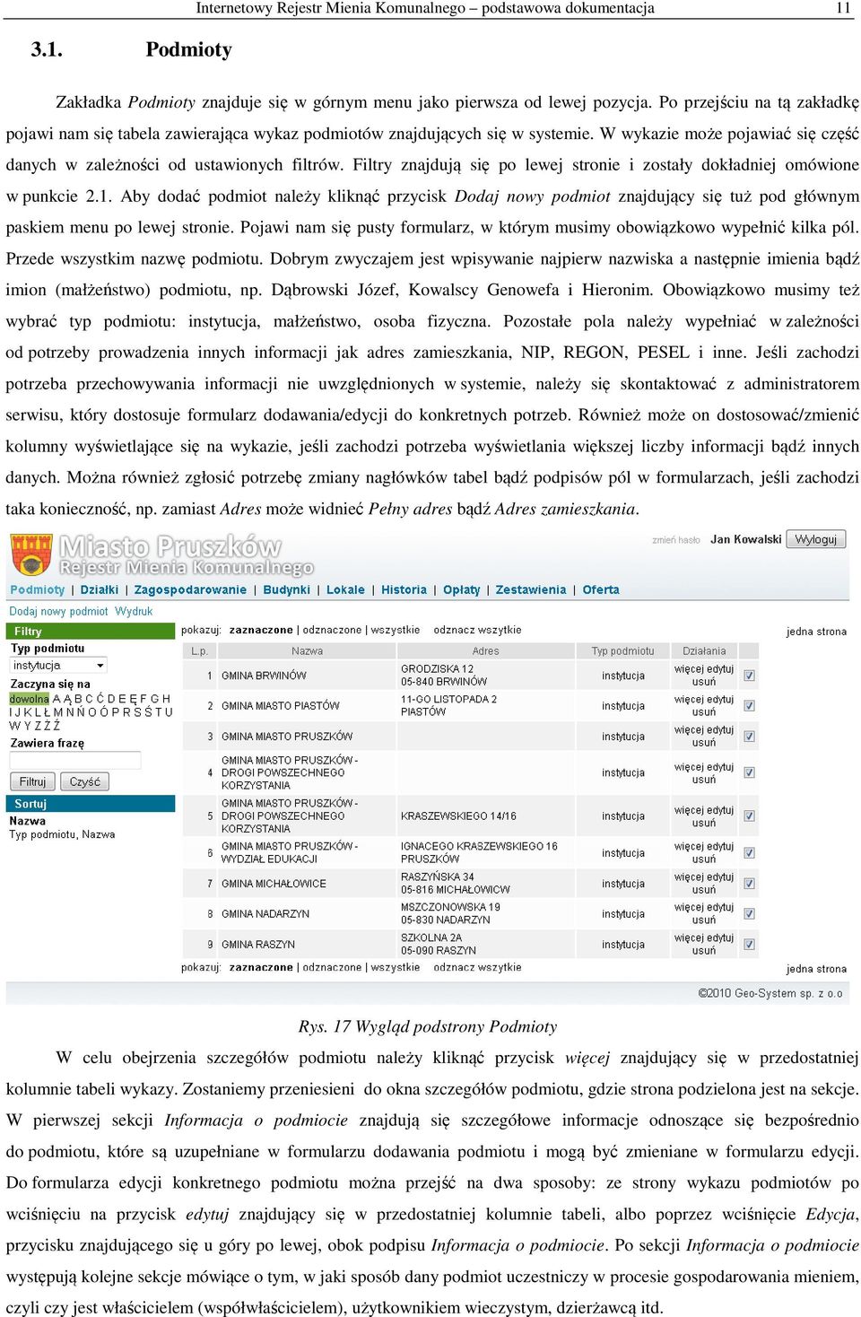 Filtry znajdują się po lewej stronie i zostały dokładniej omówione w punkcie 2.1.
