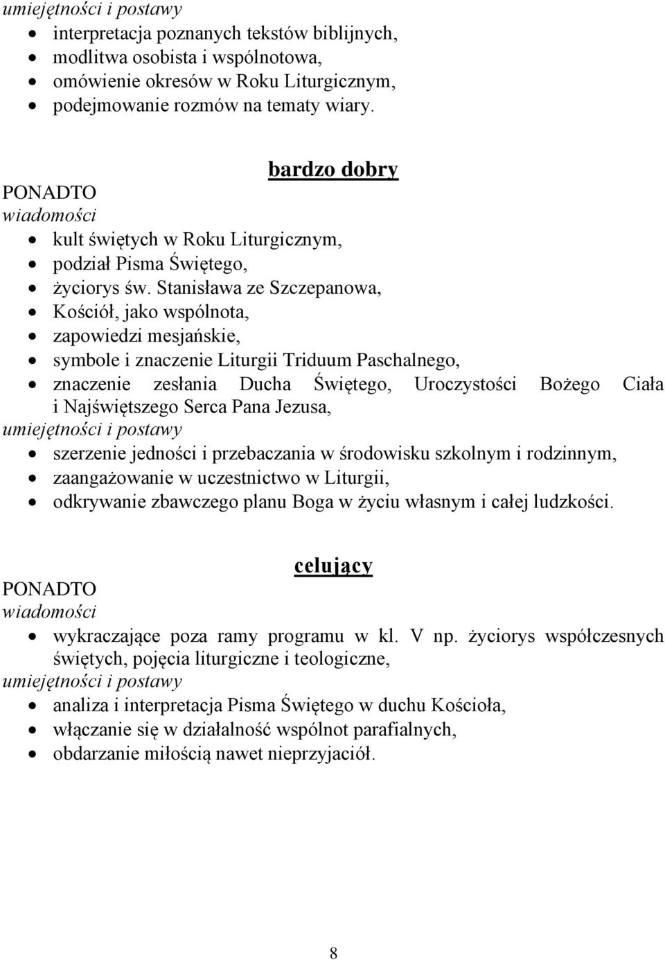 Stanisława ze Szczepanowa, Kościół, jako wspólnota, zapowiedzi mesjańskie, symbole i znaczenie Liturgii Triduum Paschalnego, znaczenie zesłania Ducha Świętego, Uroczystości Bożego Ciała i