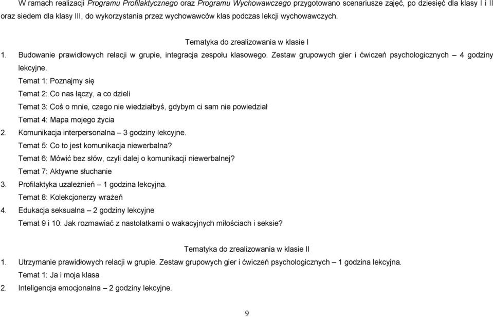 Zestaw grupowych gier i ćwiczeń icznych 4 godziny lekcyjne.