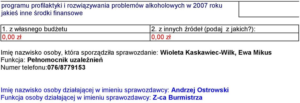 ):, zł, zł Imię nazwisko osoby, która sporządziła sprawozdanie: Wioleta Kaskawiec-Wilk, Ewa Mikus Funkcja: