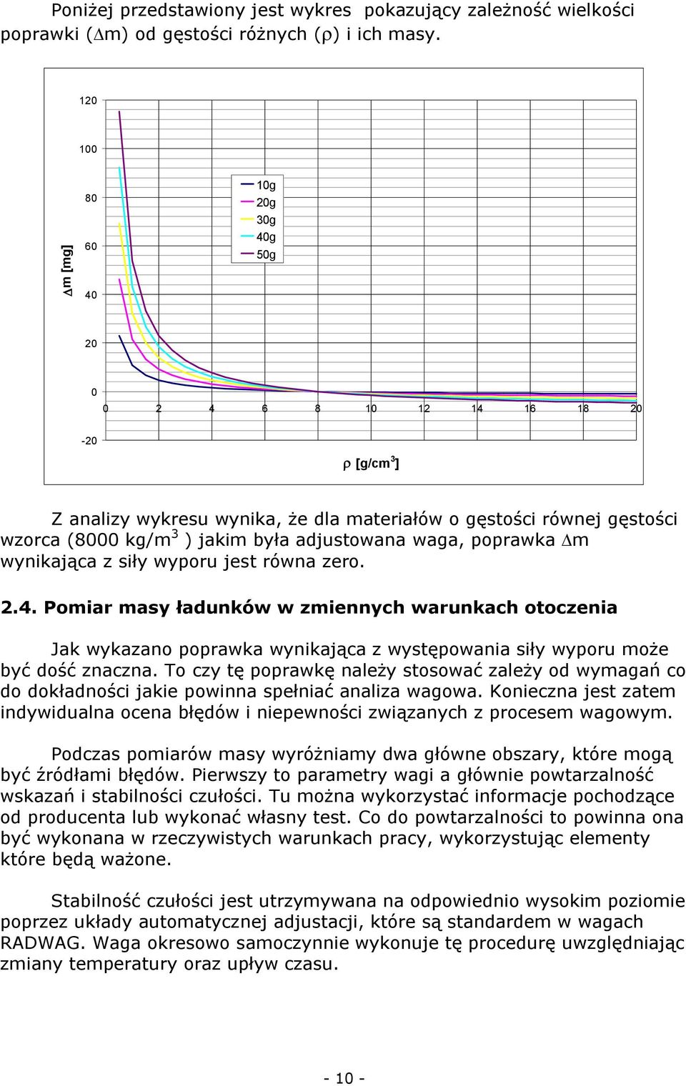 adjustowana waga, poprawka m wynikająca z siły wyporu jest równa zero. 2.4.