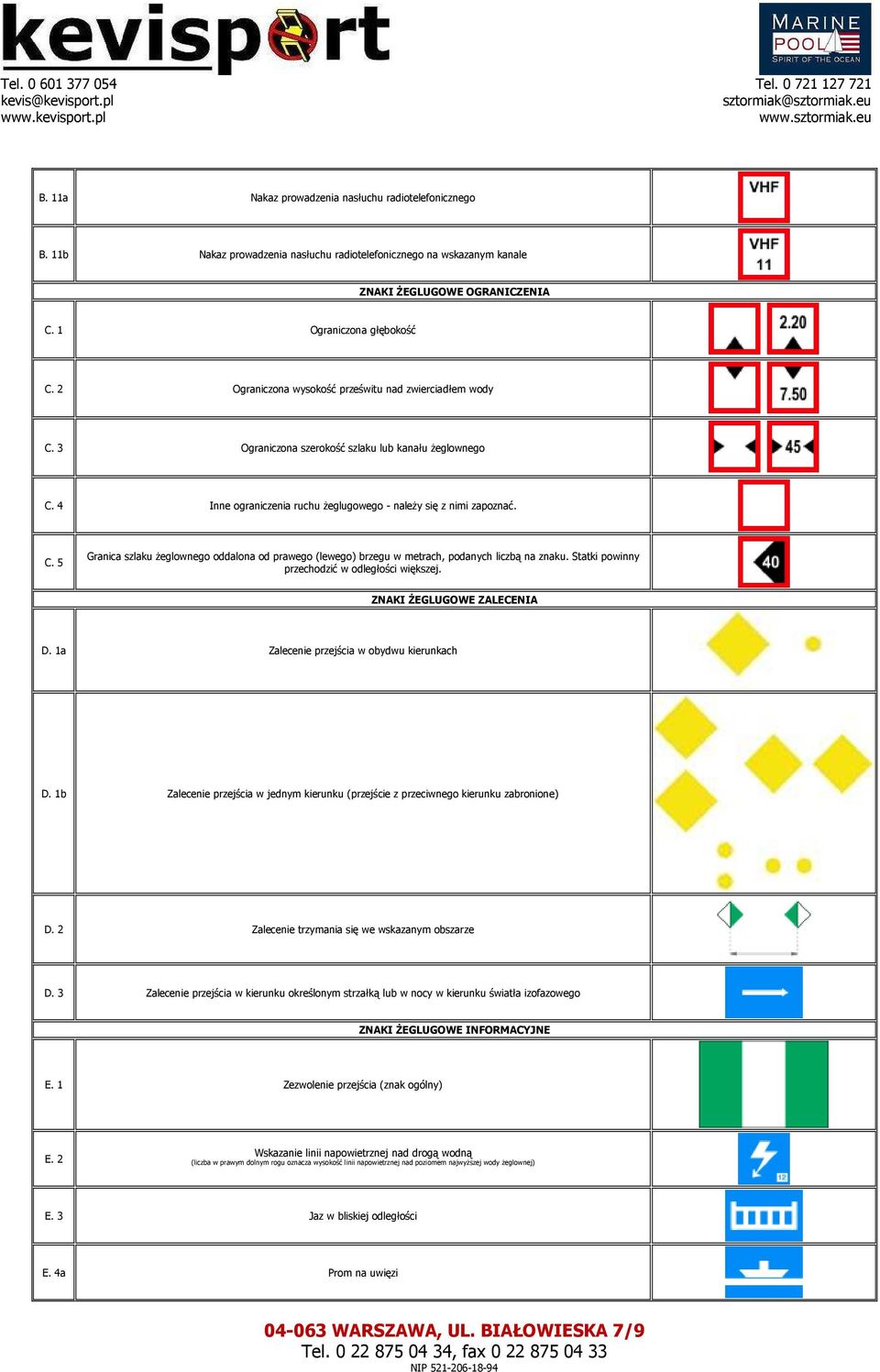 Statki powinny przechodzić w odległości większej. ZNAKI śeglugowe ZALECENIA D. 1a Zalecenie przejścia w obydwu kierunkach D.