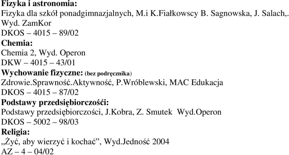 Operon DKW 4015 43/01 Wychowanie fizyczne: (bez podręcznika) Zdrowie.Sprawność.Aktywność, P.