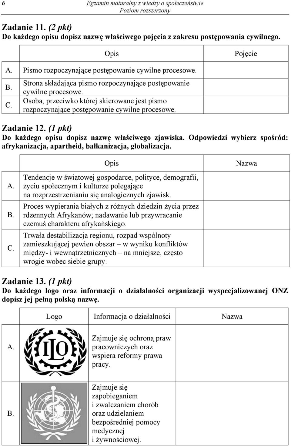 Osoba, przeciwko której skierowane jest pismo rozpoczynające postępowanie cywilne procesowe. Zadanie 12. (1 pkt) Do każdego opisu dopisz nazwę właściwego zjawiska.