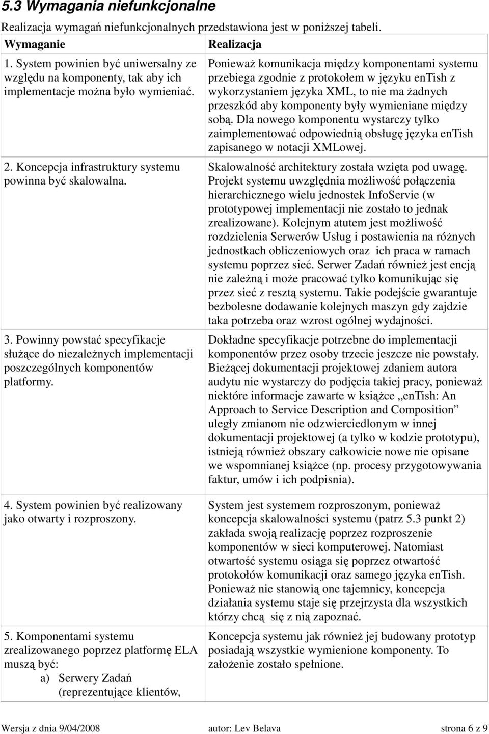 Powinny powsta specyfikacje słuce do niezalenych implementacji poszczególnych komponentów platformy.