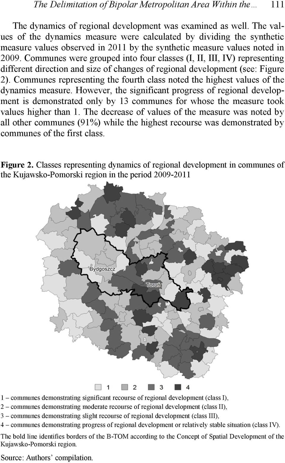 Communes were grouped into four classes (I, II, III, IV) representing different direction and size of changes of regional development (see: Figure 2).