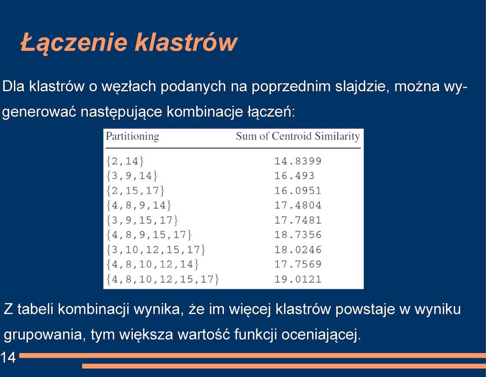 kombinacje łączeń: Z tabeli kombinacji wynika, że im więcej