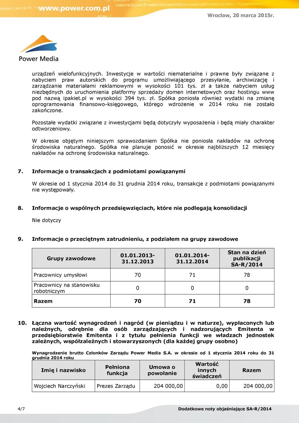 zł a także nabyciem usług niezbędnych do uruchomienia platformy sprzedaży domen internetowych oraz hostingu www pod nazwą ipakiet.pl w wysokości 394 tys. zł.