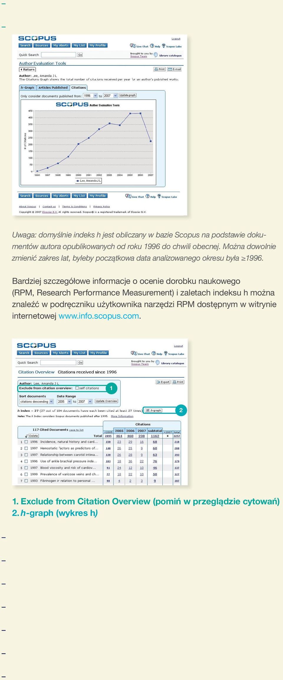 Bardziej szczegółowe informacje o ocenie dorobku naukowego (RPM, Research Performance Measurement) i zaletach indeksu h można