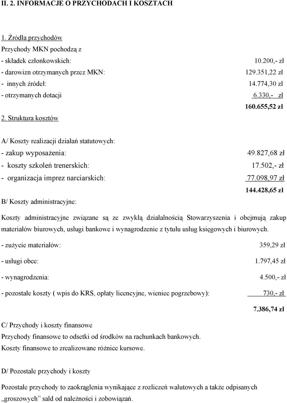 502,- zł - organizacja imprez narciarskich: 77.098,97 zł 144.
