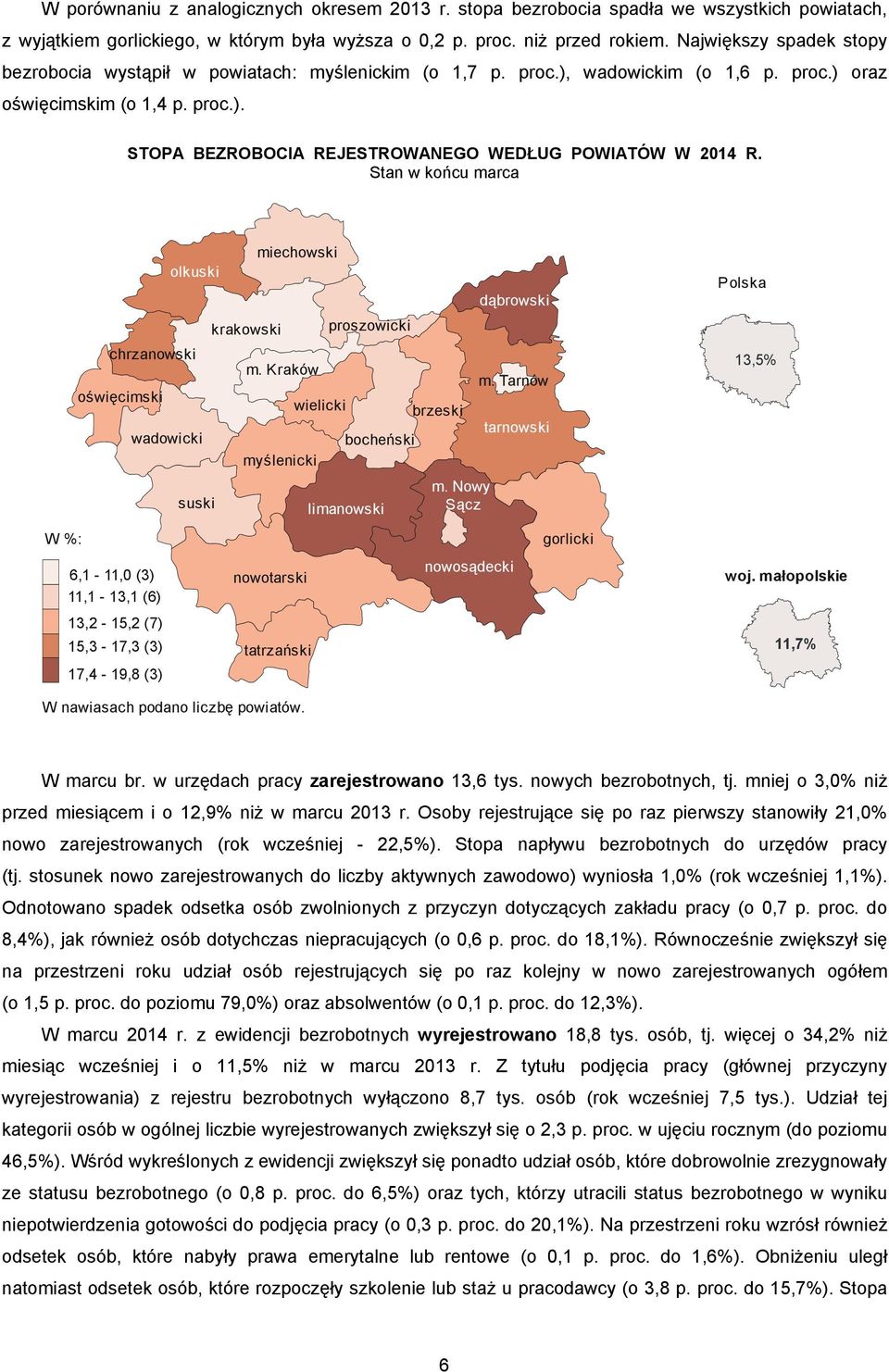 Stan w końcu marca olkuski chrzanowski oświęcimski wadowicki suski krakowski miechowski m. Kraków myślenicki wielicki proszowicki bocheński limanowski brzeski m. Nowy Sącz dąbrowski m.