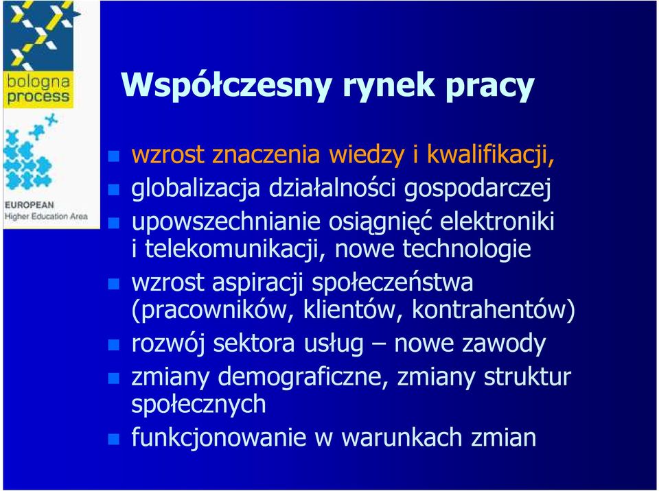 wzrost aspiracji społeczeństwa (pracowników, klientów, kontrahentów) rozwój sektora usług