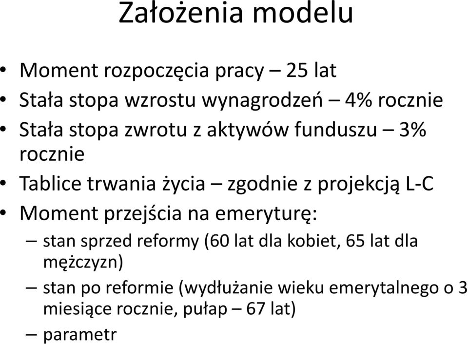 L-C Moment przejścia na emeryturę: stan sprzed reformy (60 lat dla kobiet, 65 lat dla