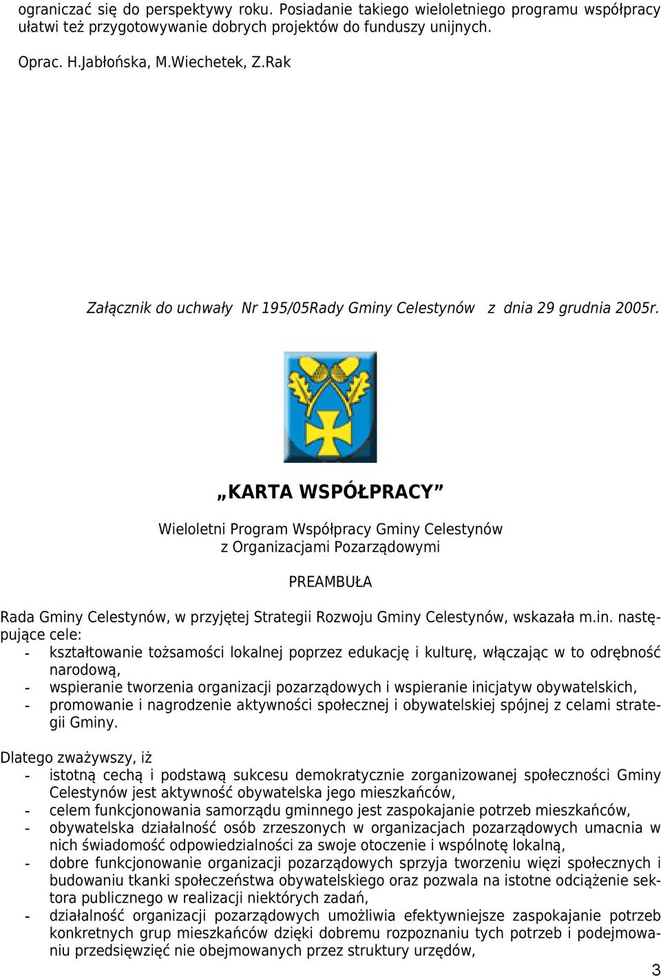 KARTA WSPÓŁPRACY Wieloletni Program Współpracy Gminy