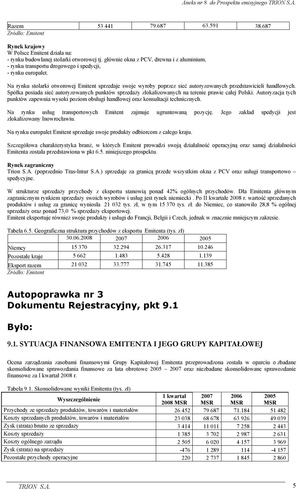 Na rynku stolarki otworowej Emitent sprzedaje swoje wyroby poprzez sieć autoryzowanych przedstawicieli handlowych.