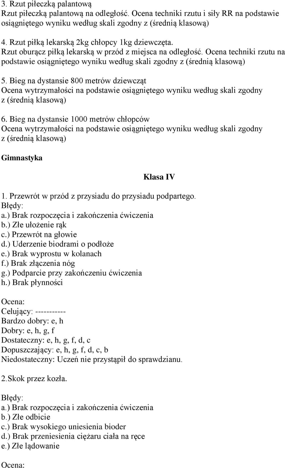 Ocena techniki rzutu na podstawie osiągniętego wyniku według skali zgodny z (średnią klasową) 5.