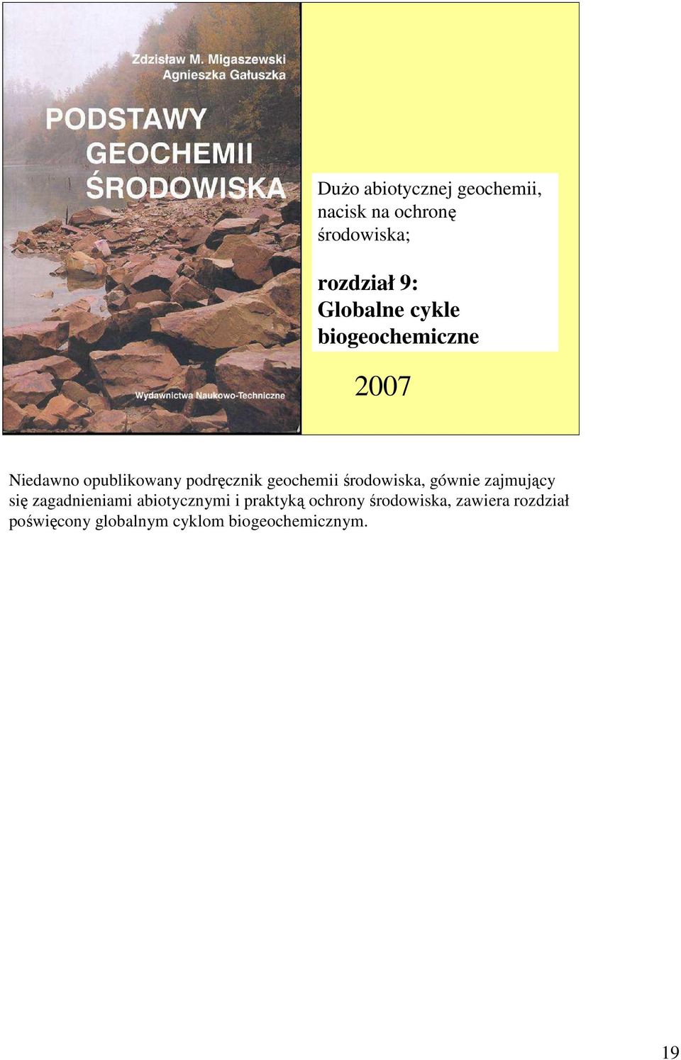 geochemii środowiska, gównie zajmujący się zagadnieniami abiotycznymi i