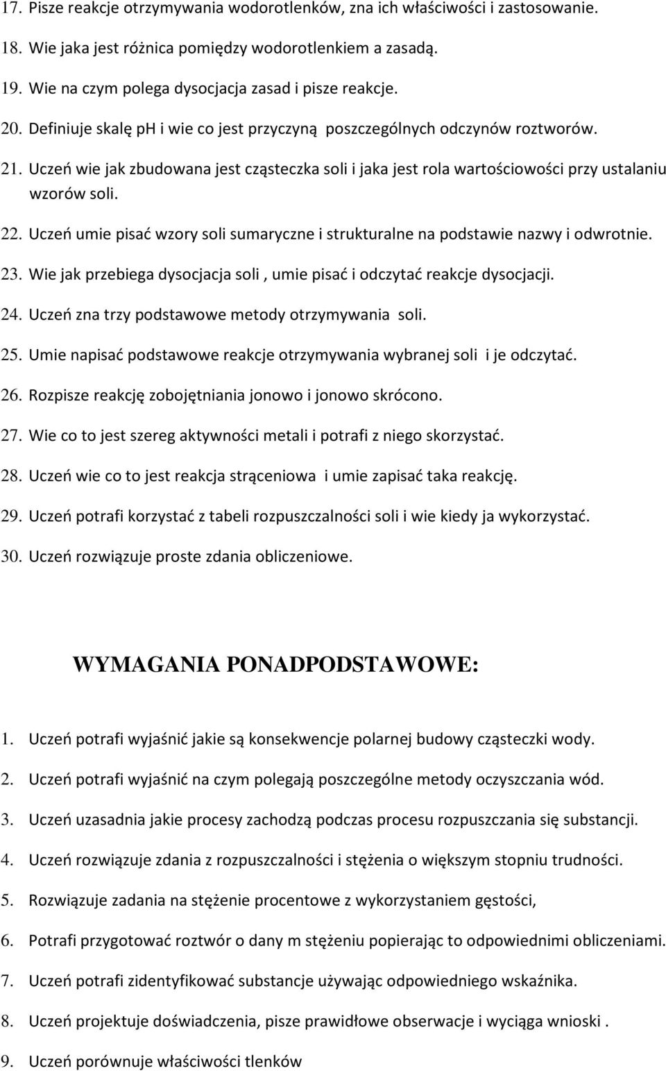 Uczeń umie pisać wzory soli sumaryczne i strukturalne na podstawie nazwy i odwrotnie. 23. Wie jak przebiega dysocjacja soli, umie pisać i odczytać reakcje dysocjacji. 24.