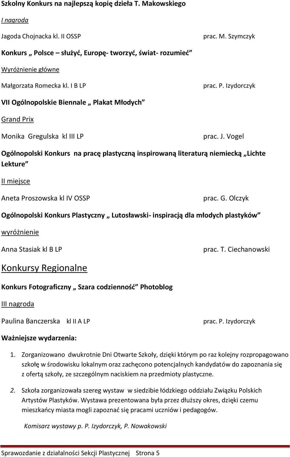 Vogel Ogólnopolski Konkurs na pracę plastyczną inspirowaną literaturą niemiecką Lichte Lekture II miejsce Aneta Proszowska kl IV OSSP prac. G.
