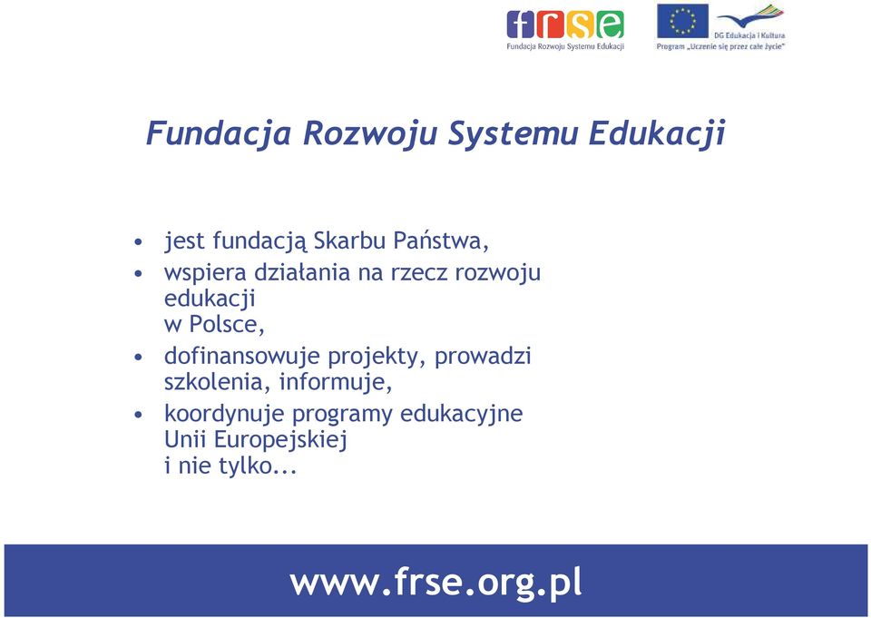 dofinansowuje projekty, prowadzi szkolenia, informuje,