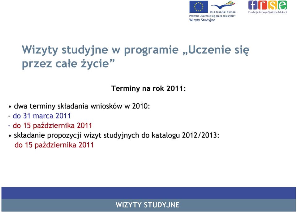 marca 2011 - do 15 października 2011 składanie propozycji wizyt