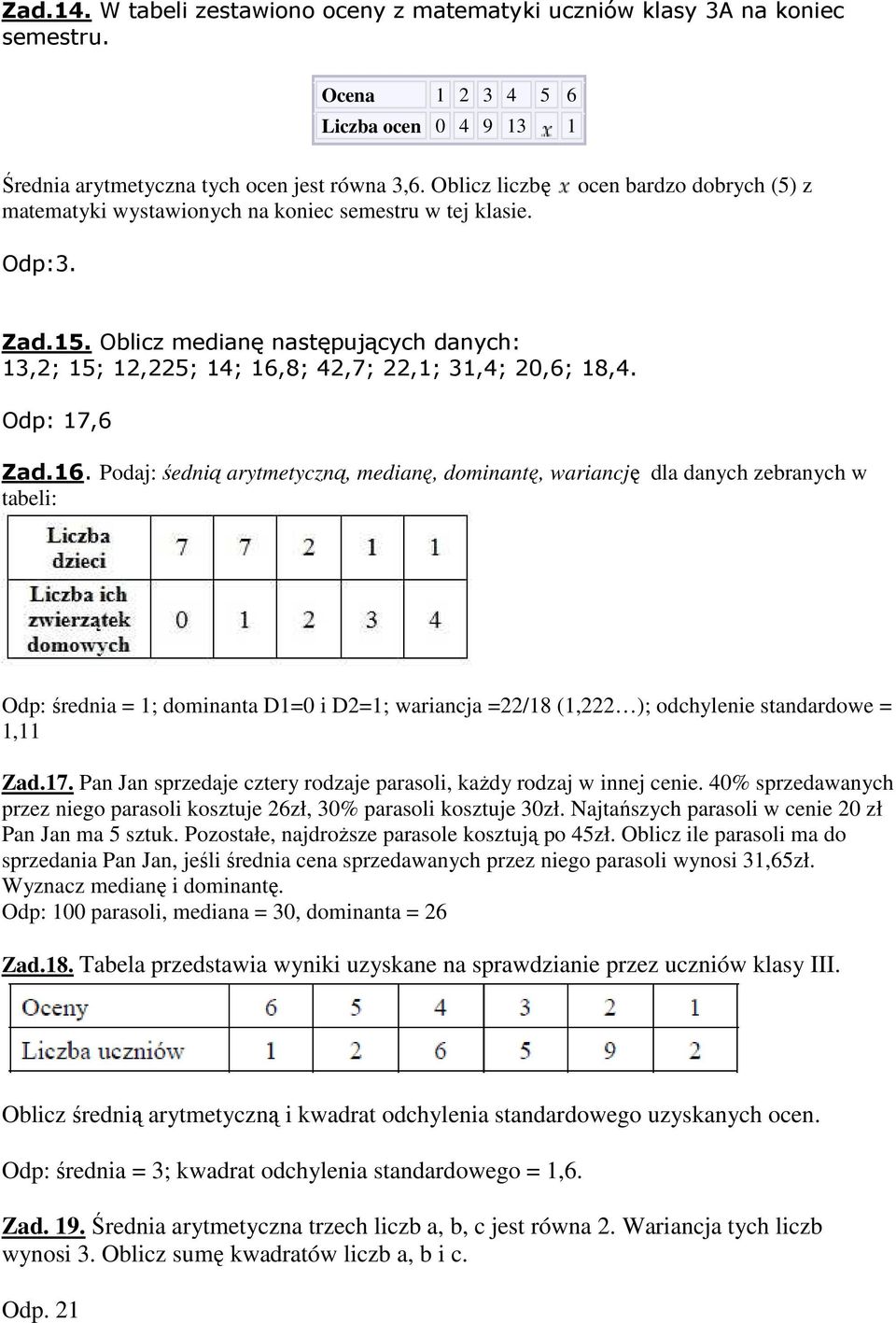 Oblicz medianę następujących danych: 13,2; 15; 12,225; 14; 16,