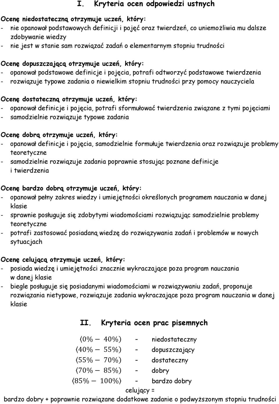 rozwiązuje typowe zadania o niewielkim stopniu trudności przy pomocy nauczyciela Ocenę dostateczną otrzymuje uczeń, który: - opanował definicje i pojęcia, potrafi sformułować twierdzenia związane z