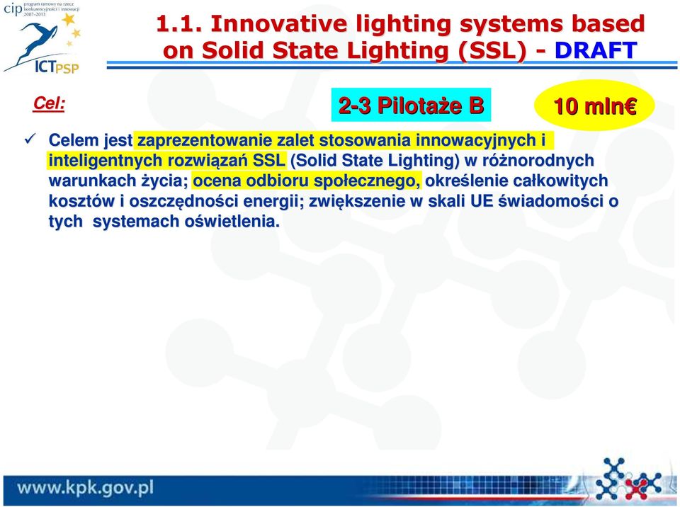 Celem jest zaprezentowanie zalet stosowania innowacyjnych i inteligentnych rozwiąza zań SSL (Solid