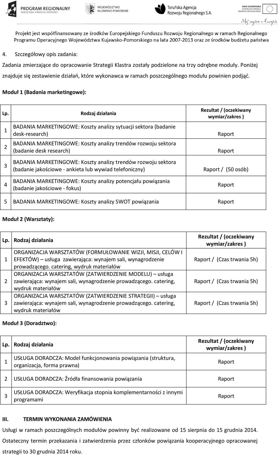 2 4 Rodzaj działania BADANIA MARKETINGOWE: Koszty analizy sytuacji sektora (badanie desk-research) BADANIA MARKETINGOWE: Koszty analizy trendów rozwoju sektora (badanie desk research) BADANIA