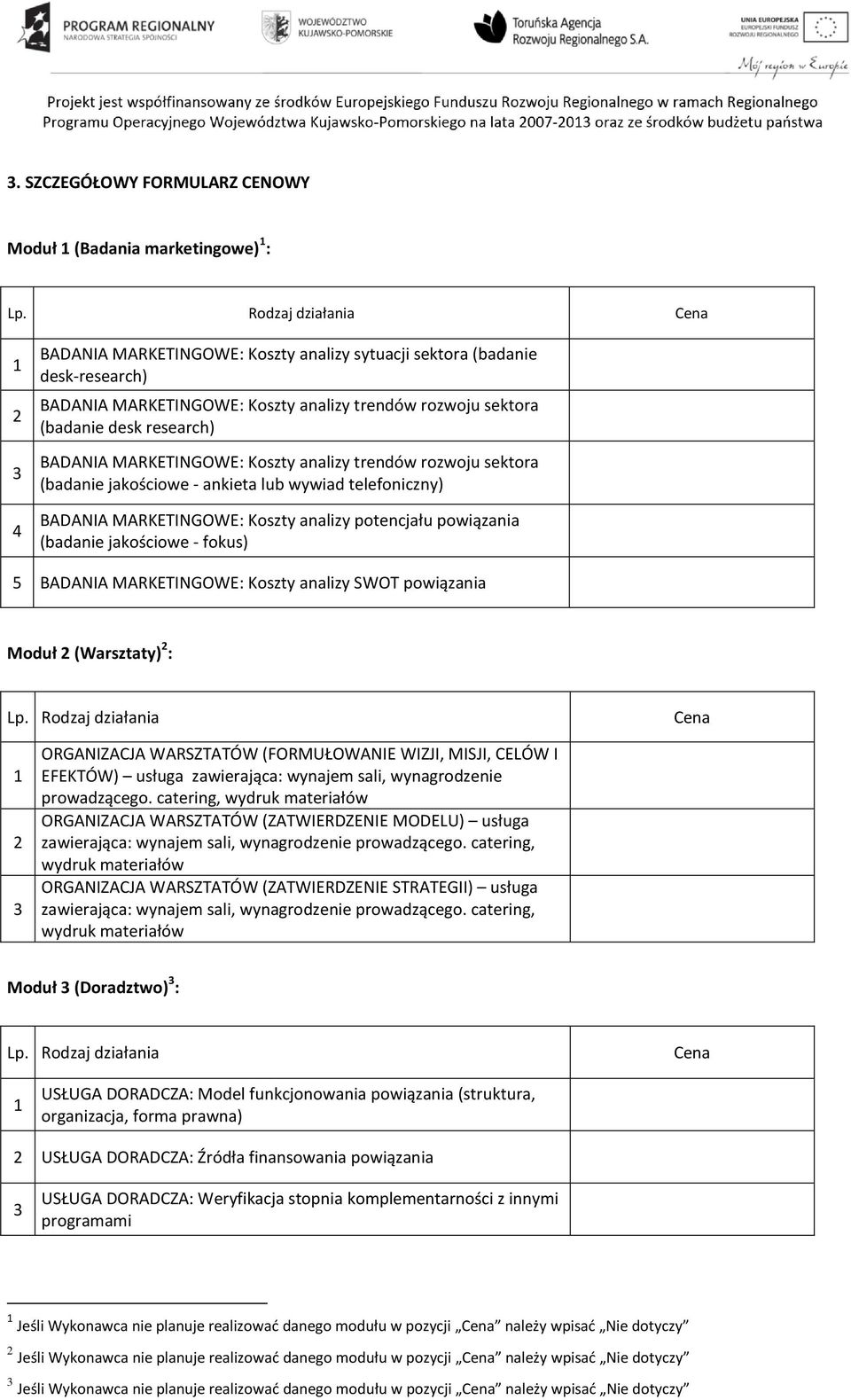 MARKETINGOWE: Koszty analizy trendów rozwoju sektora (badanie jakościowe - ankieta lub wywiad telefoniczny) BADANIA MARKETINGOWE: Koszty analizy potencjału powiązania (badanie jakościowe - fokus) 5