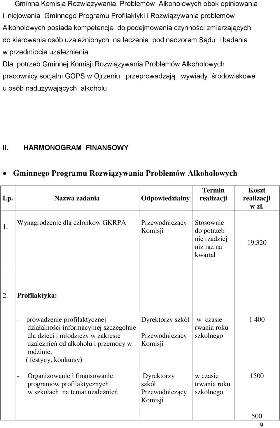 Dla potrzeb Gminnej Komisji Rozwiązywania Problemów Alkoholowych pracownicy socjalni GOPS w Ojrzeniu przeprowadzają wywiady środowiskowe u osób nadużywających alkoholu II.