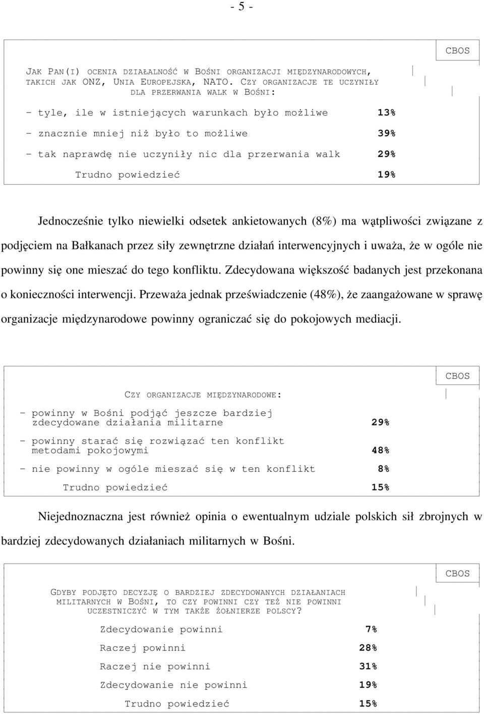 walk 29% Trudno powiedzieć 19% Jednocześnie tylko niewielki odsetek ankietowanych (8%) ma wątpliwości związane z podjęciem na Bałkanach przez siły zewnętrzne działań interwencyjnych i uważa, że