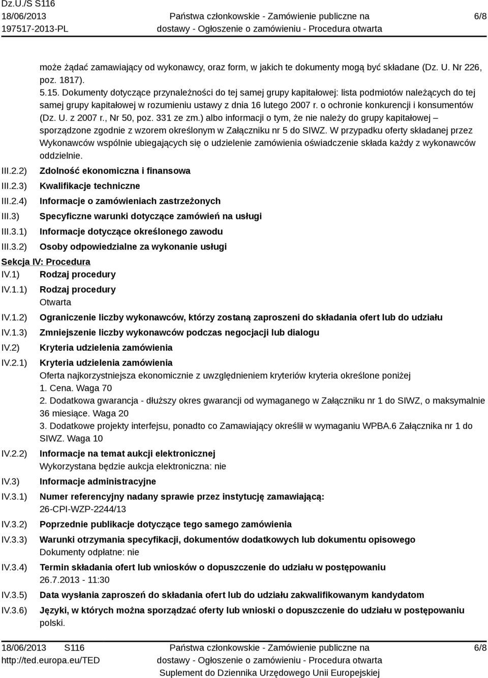 o ochronie konkurencji i konsumentów (Dz. U. z 2007 r., Nr 50, poz. 331 ze zm.