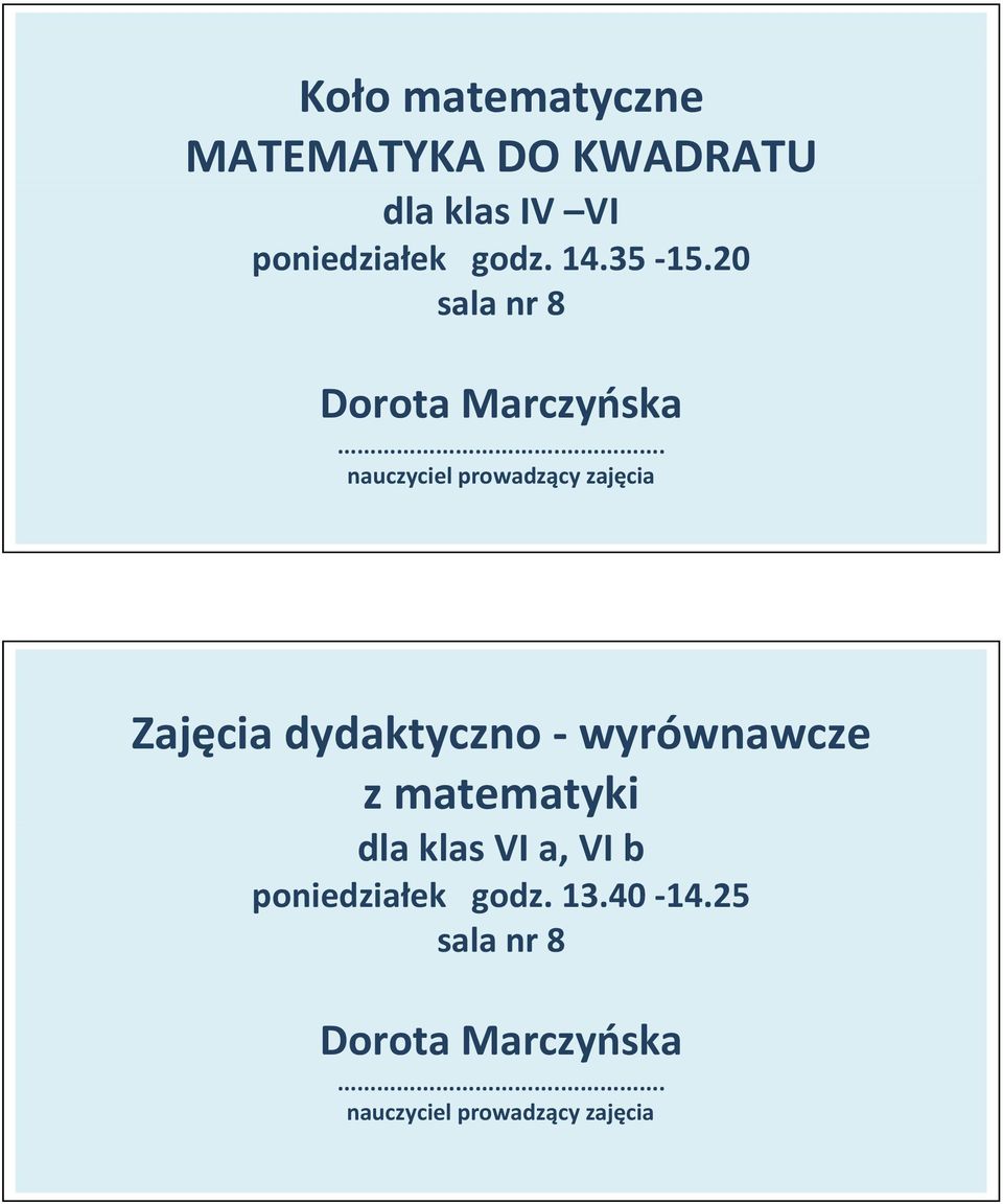 20 sala nr 8 Dorota Marczyńska Zajęcia dydaktyczno