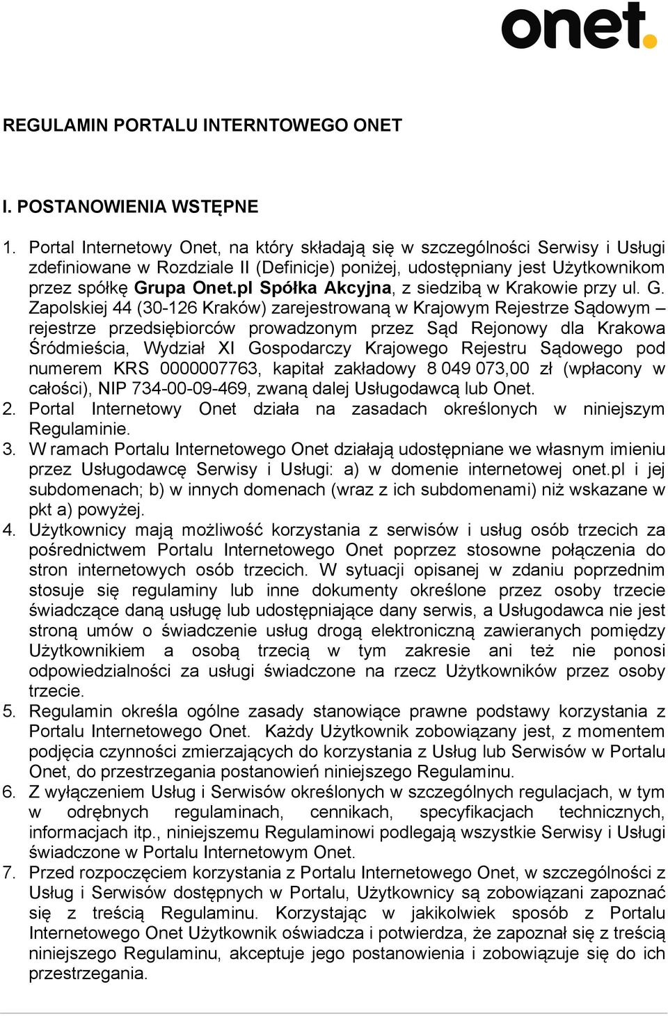 pl Spółka Akcyjna, z siedzibą w Krakowie przy ul. G.
