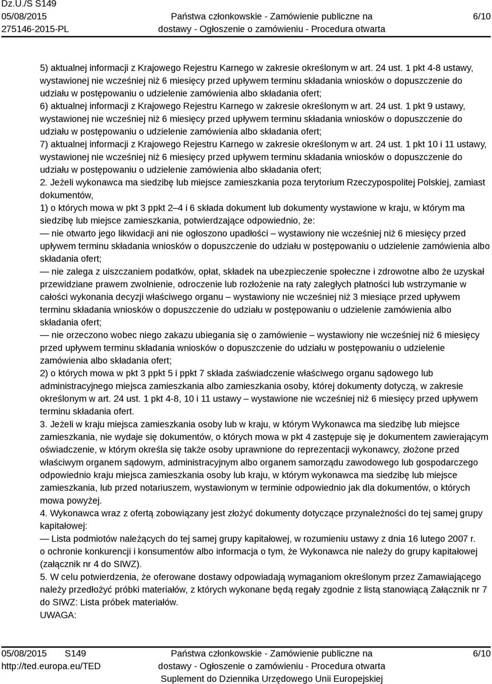 informacji z Krajowego Rejestru Karnego w zakresie określonym w art. 24 ust.
